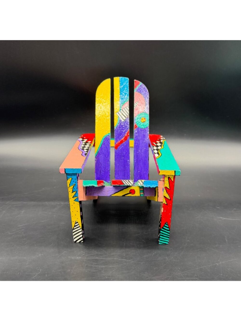 Adirondack Style Chair Doll Miniature 90s Rad Pop Art Abstract Wood Hand Painted - Picture 2 of 15